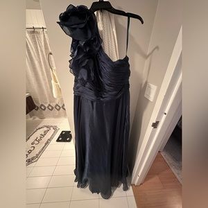 One shoulder ruffle evening gown